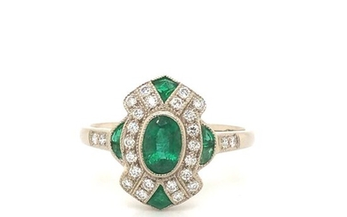 18 kt. White gold - Ring - 1.42 ct Emerald - Diamonds