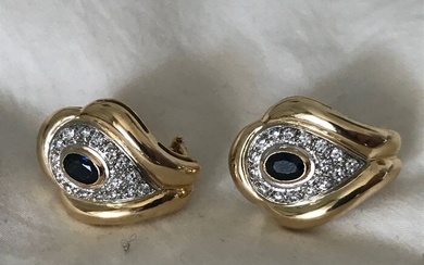 18 kt. White gold, Yellow gold - Earrings - 1.00 ct Sapphire - Diamonds