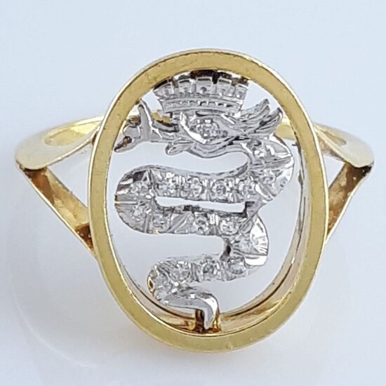 18 kt. White gold, Yellow gold - Ring - 0.10 ct Diamond