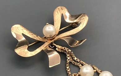 18 kt. Yellow gold - Brooch Pearl