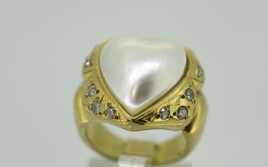 18 kt. Yellow gold - Ring - 0.36 ct Diamond - Pearl