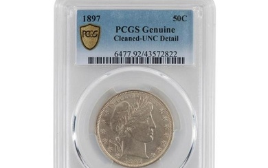 1897 US BARBER 50 CENT COIN, PCGS UNC DET