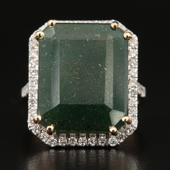 18K 13.00 CT Emerald and Diamond Halo Ring