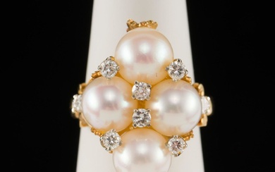 18K Gold, Pearl & Diamond Ring