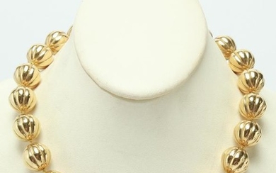 18K Yellow Gold Large Melon-Form Beads Necklace