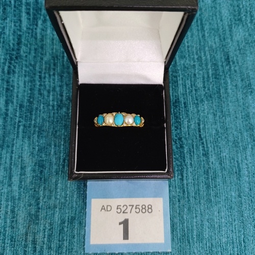 18ct Yellow Gold Georgian Ring - Perl, Turquoise, Diamond Ga...