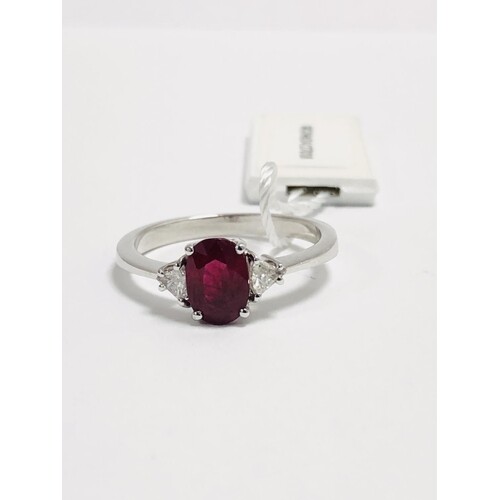 18ct white gold Ruby and diamond trilogy ring