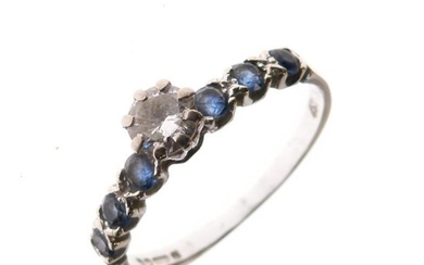 18ct white gold, sapphire and diamond ring, having central...