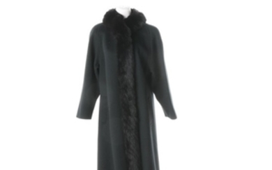 Women's Black Fox Fur Trimmed Wool Coat