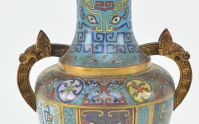 8th/19th century Chinese cloisonne dragon handle vase