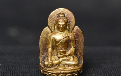 18thC solid-cast miniature Tibetan medicine Buddha.