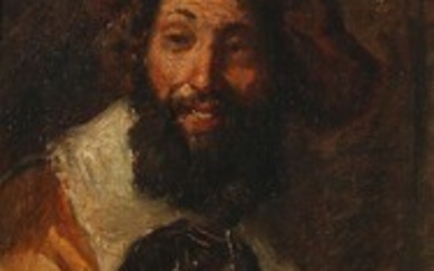 1918/101 - Painter unknown, 19th century: A merry gentleman with a beard. Unsigned. Oil on paper laid on cardboard. 28 x 23 cm.