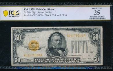 1928 $50 Gold Certificate PMG 25