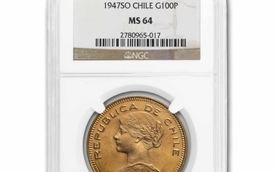 1947-So Chile Gold 100 Pesos MS-64 NGC