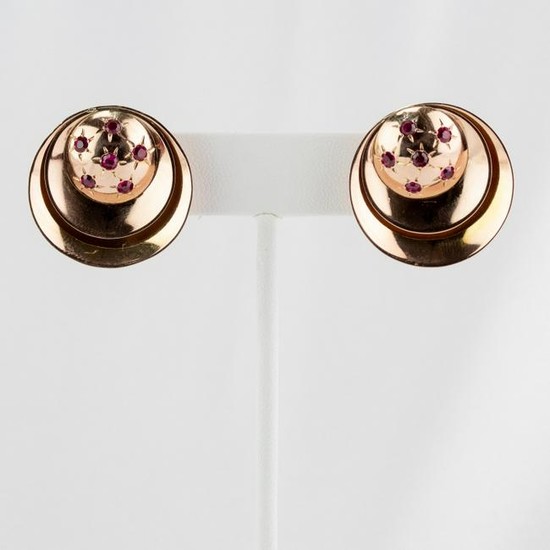 1950's Retro 14k Rose Gold & 1 CTTW Ruby Earrings