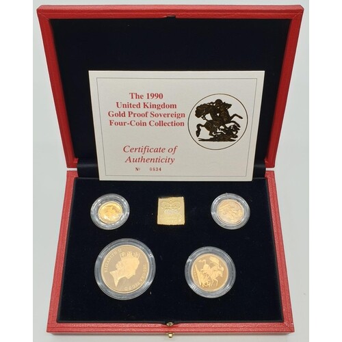 1990 UK GOLD PROOF SOVEREIGN 4 COIN COLLECTION TO INCLUDE A ...