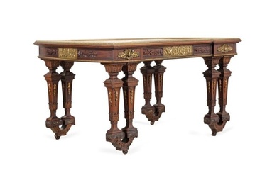 19TH C. LOUIS XIV REVIVAL ONYX TOP LIBRARY TABLE