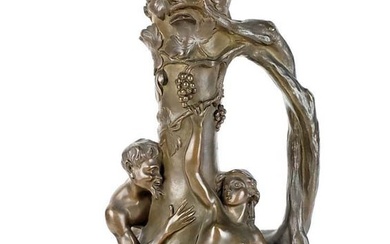 19th C. Figural Bronze Urn Signed Noel Ruffier 1847-1921, France