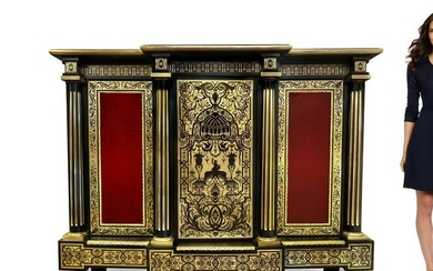 19th C. Large French Boulle Vitrine Cabinet