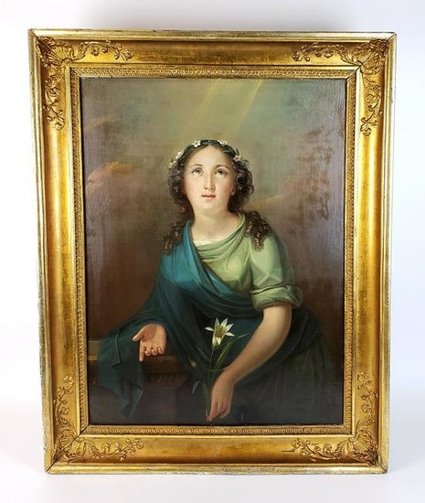 19th C. Oil on Board of Woman Signed