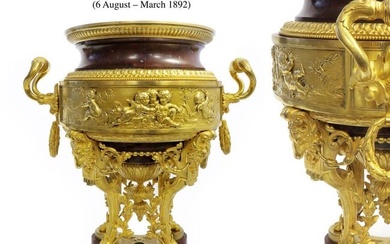 19th C Ormolu-Mounted and Gilt Bronze Rouge Griotte Marble Jardiniere Centerpiece By Ferdinand