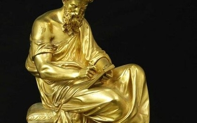 19th century Dore bronze sculpture of sitting philosopher on onyx base