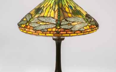 Tiffany Studios "Dragonfly" Shade Table Lamp with Bronze Base