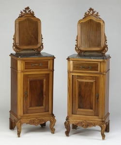 (2) 19th c. French Rococo style walnut nightstands