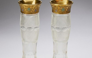 (2) Moser cut crystal vases in 'Splendid Gold'