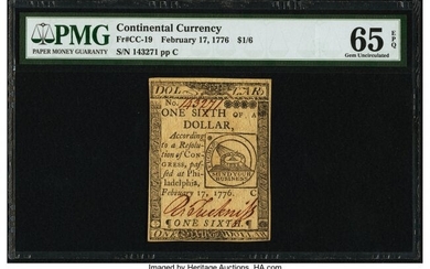 20001: Continental Currency February 17, 1776 $1/6 PMG