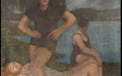 Raul Viviani ( Firenze 1883 - Rapallo 1965 ) , "Le tre grazie" olio su tela (cm 125x125) Firmato in basso a sinistra Al retro: cartiglio del Comune di Milano...