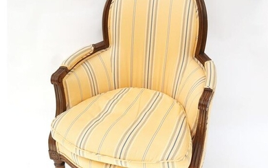 20th C. Stripe Upholstered Walnut Bergere