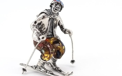 Silver miniature, Angini Skier Clown - .800 silver - Italy - Second half 20th century