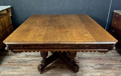 Large Renaissance style table with extensions - Oak - Late 19th century