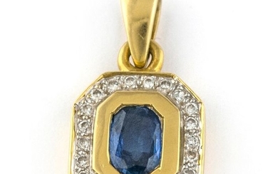*Low Reserve Price* - 18 kt. Yellow gold - Pendant Sapphire - Diamond