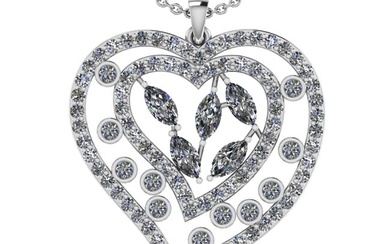 2.96 Ctw SI2/I1 Diamond Prong & Bezel Set 14K White Gold Valentine's Day special Pendant