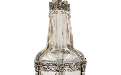 3 Bottle Cruet Set In Ornate Sterling Silver Frame Victorian Era