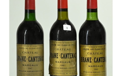 3 Btles Château BRANE CANTENAC, GCC, Margaux, 1981, 1982 et 1987.