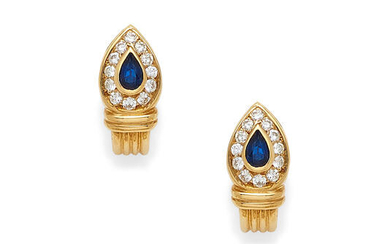 A Pair of Sapphire, Diamond and 18k Gold Ear Clips,, Fred, French