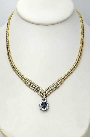 3/4 CT. T.W. Diamond and Sapphire Dress Necklace in 14K