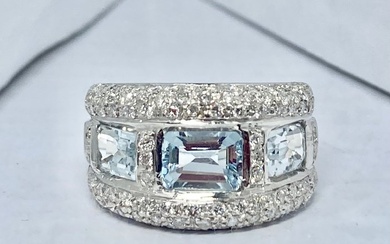 3.65 ct Pala Diamond - Ring White gold Diamond - Aquamarine