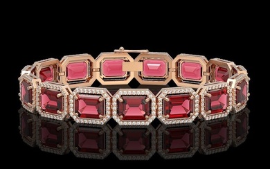 36.51 ctw Tourmaline & Diamond Micro Pave Halo Bracelet 10k Rose Gold
