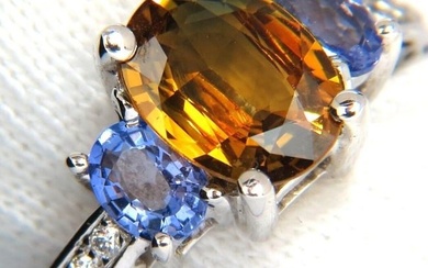 3.68CT NATURAL FANCY VIVID YELLOW BROWN SAPPHIRE TANZANITE DIAMONDS RING 14KT+