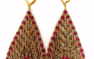 37.20ct Natural Fancy color briolette diamond dangle earrings 18kt Curtain Mesh+