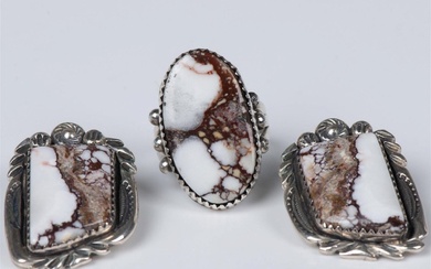 3pc Sterling Silver and Jasper Ring and Earrings