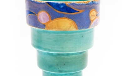 A CLARICE CLIFF 'INSPIRATION BIZARRE' STEPPED VASE, SHAPE 336, 15 CM TALL