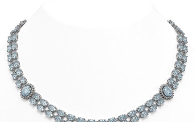 45.94 ctw Aquamarine & Diamond Necklace 14K White Gold