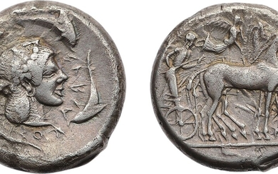 "Сицилия. г. Сиракузы. Терадрахма, около 475-470 гг. до н.э....