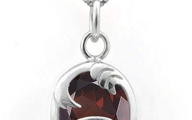 4CT Garnet & Diamond Oval Wave Pendant on Chain in Platinum over Sterling Silver