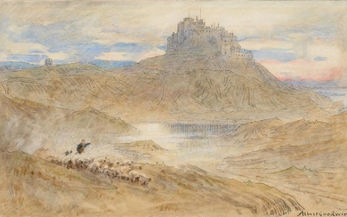 Albert Goodwin RWS (1845-1932) Bamburgh Castle Signed and inscribed in...